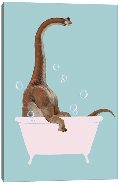 Brachiosaurus In Bathtub Canvas Art Print - Kids Animal Art
