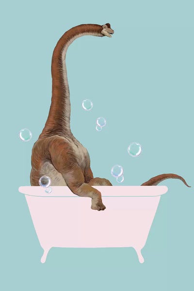 Kids Dinosaur Art: Brachiosaurus In Bathtub by Big Nose Work