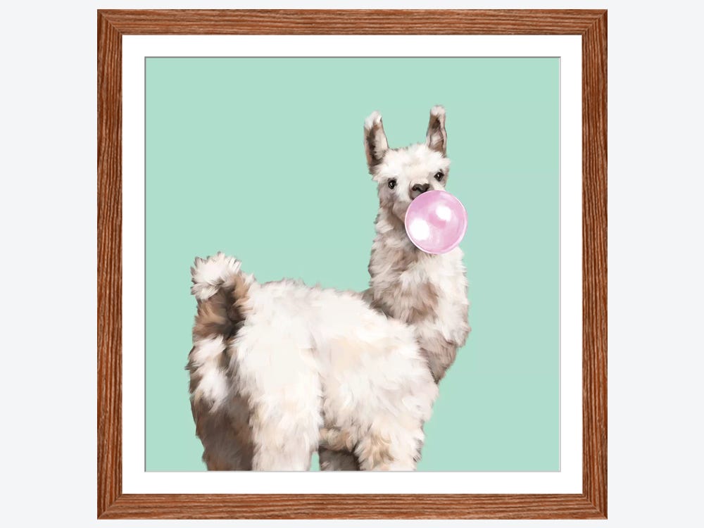 Muted Color Whimsical Watercolor Llama Holding a Blow Dryer Coral ·  Creative Fabrica