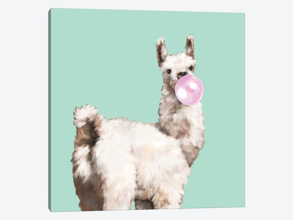 Baby Llama Blowing Bubble Gum by Big Nose Work 1-piece Canvas Print
