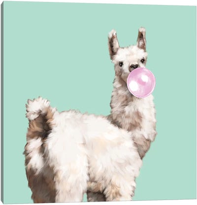 Baby Llama Blowing Bubble Gum Canvas Art Print - Sweets & Dessert Art