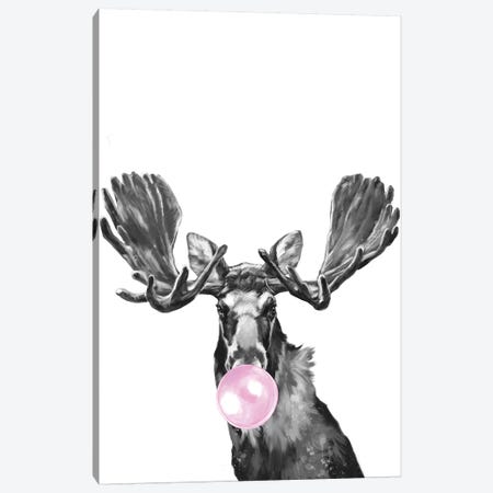 Bubblegum Moose Black And White Canvas Print #BNW161} by Big Nose Work Canvas Artwork