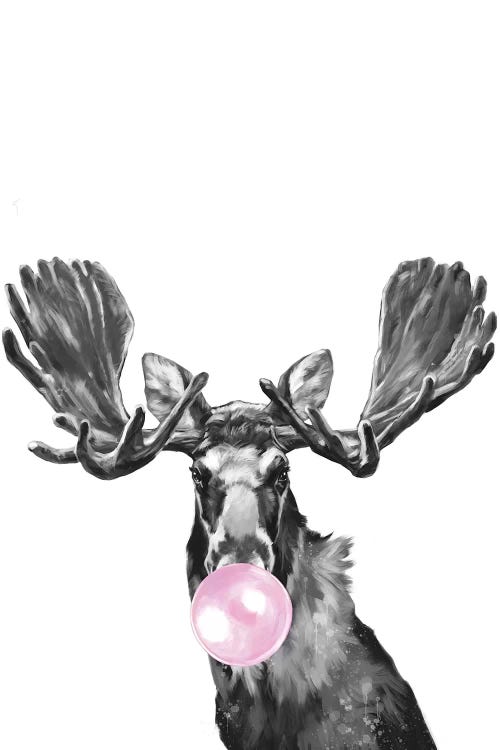 Bubblegum Moose Black And White by Big Nose Work wall art