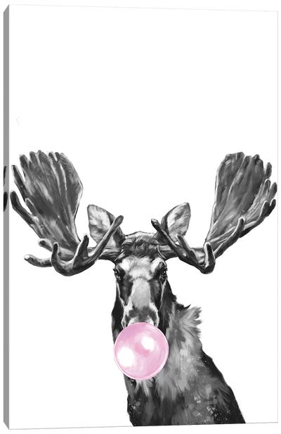 Bubblegum Moose Black And White Canvas Art Print - Sweets & Dessert Art