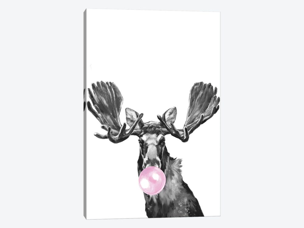 Bubblegum Moose Black And White by Big Nose Work 1-piece Canvas Wall Art