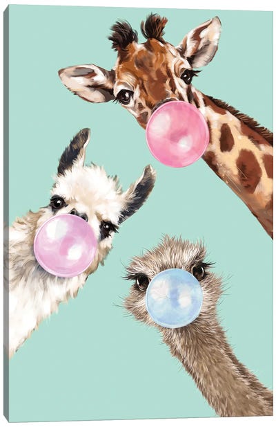 Bubble Gum Gang in Green Canvas Art Print - Farm Animal Art