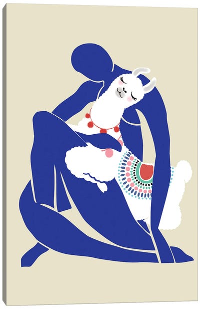Blue Nude With Llama Canvas Art Print - Big Nose Work