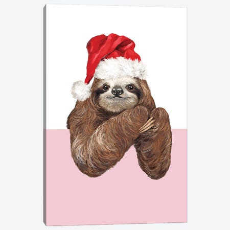 Cheerful Christmas Sloth Canvas Print #BNW164} by Big Nose Work Canvas Print