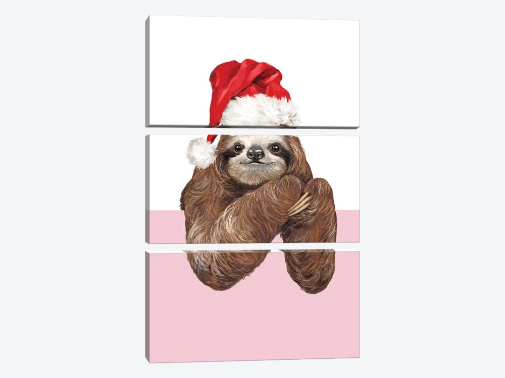 Cheerful Christmas Sloth by Big Nose Work 3-piece Canvas Art Print