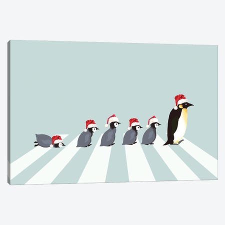 Christmas Santa Penguins The Abbey Road Canvas Print #BNW165} by Big Nose Work Art Print