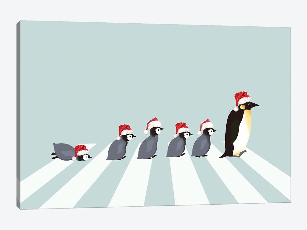 Christmas Santa Penguins The Abbey Road by Big Nose Work 1-piece Canvas Art