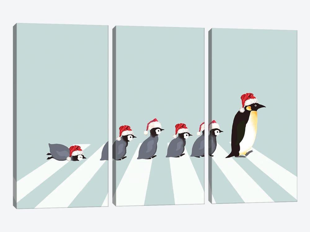 Christmas Santa Penguins The Abbey Road by Big Nose Work 3-piece Canvas Artwork