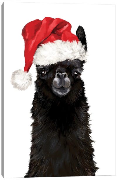 Christmas Black Llama Canvas Art Print - Llama & Alpaca Art