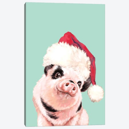 Cutie Christmas Baby Pig Canvas Print #BNW169} by Big Nose Work Canvas Artwork
