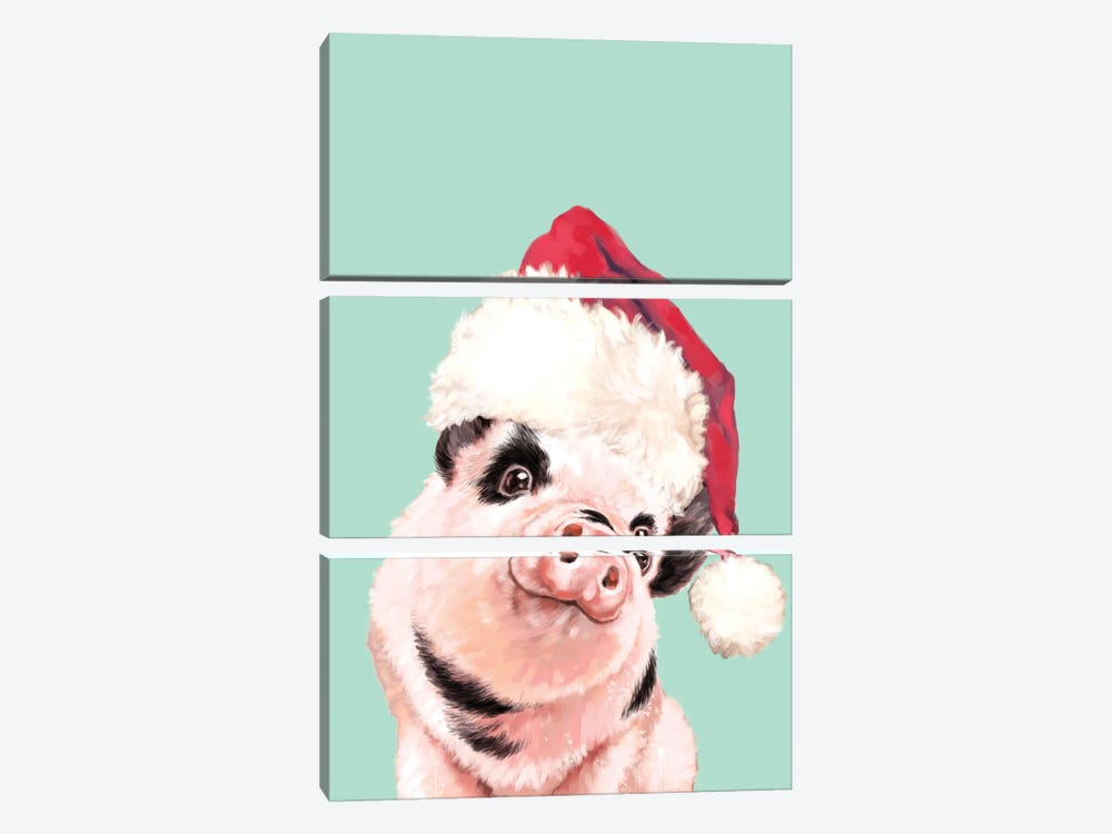 Cutie Christmas Baby Pig by Big Nose Work 3-piece Canvas Wall Art