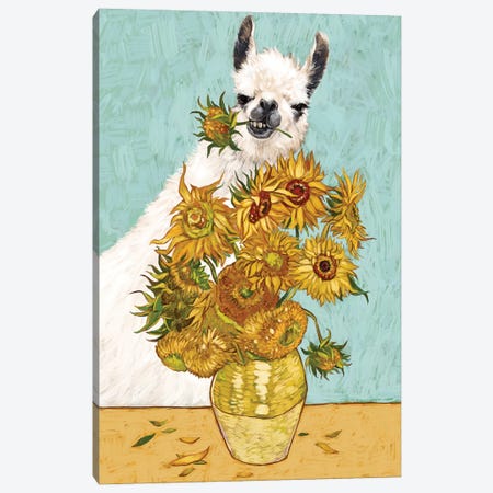 Naughty Llama And The Sunflowers Canvas Print #BNW173} by Big Nose Work Art Print