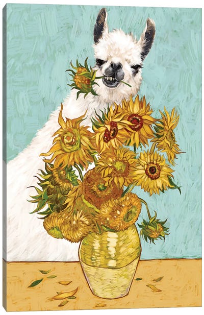 Naughty Llama And The Sunflowers Canvas Art Print - Van Gogh's Sunflowers Collection