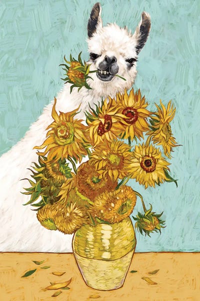 Fine Art Print: Naughty Llama And The Sunflowers by Big Nose Work