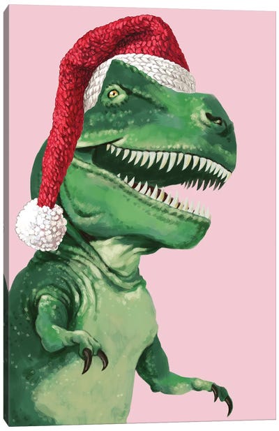 Santa T-Rex Canvas Art Print - Christmas Animal Art