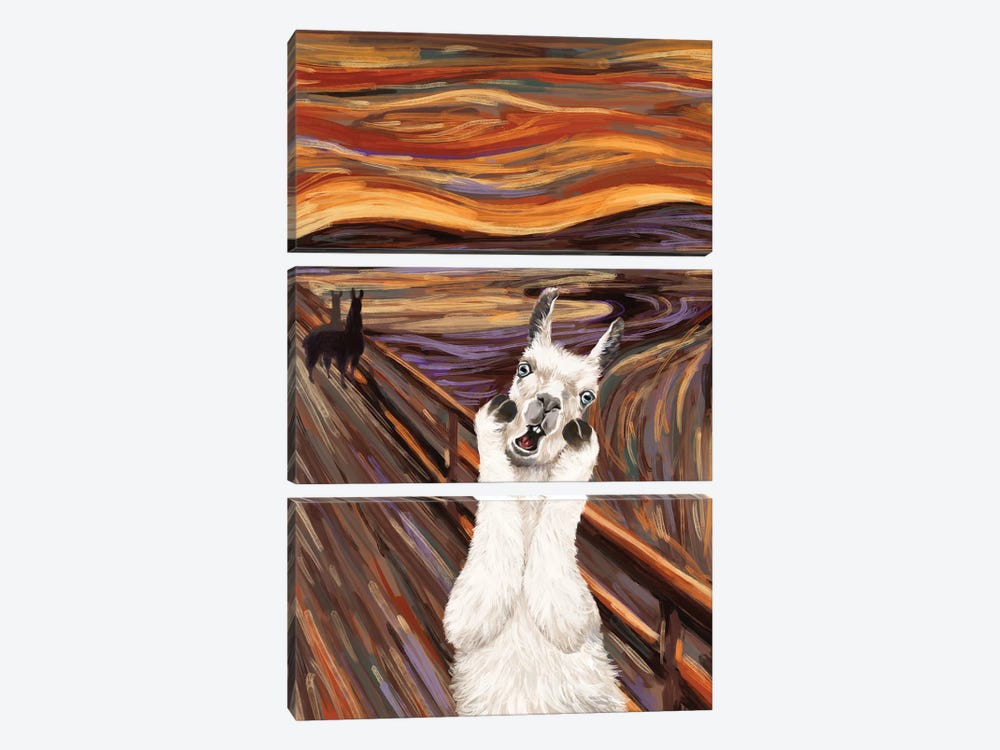 Scream Llama by Big Nose Work 3-piece Canvas Art Print