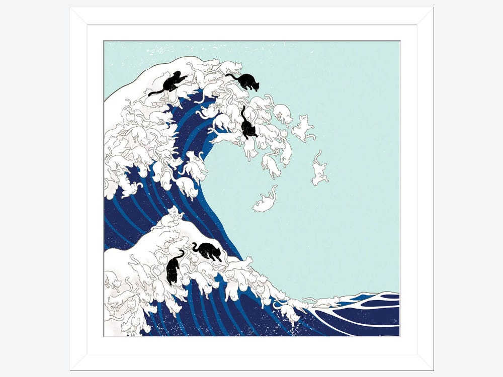 Big Nose Work Canvas Art Prints - Cats The Great Wave in Blue ( scenic & landscapes > Ocean > Waves art) - 37x37 in