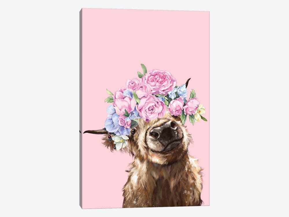 Gorgeous Highland Cow With Flower Crown In Pink by Big Nose Work 1-piece Art Print