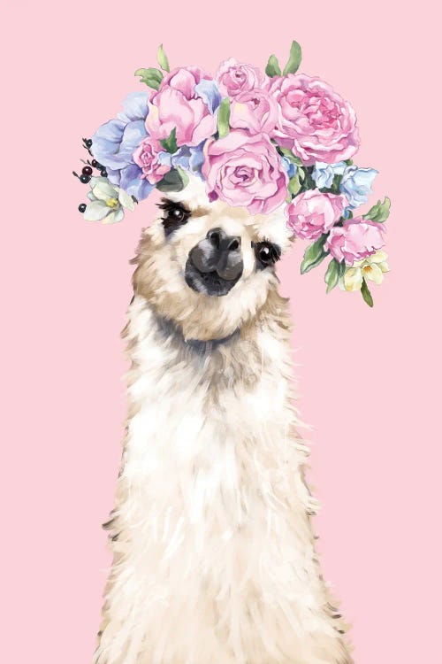 Gorgeous Llama With Flower Crown In Pink by Big Nose Work wall art