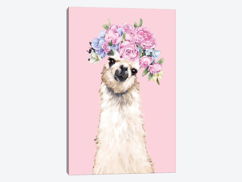 Gorgeous Llama With Flower Crown In Pink by Big Nose Work 1-piece Art Print