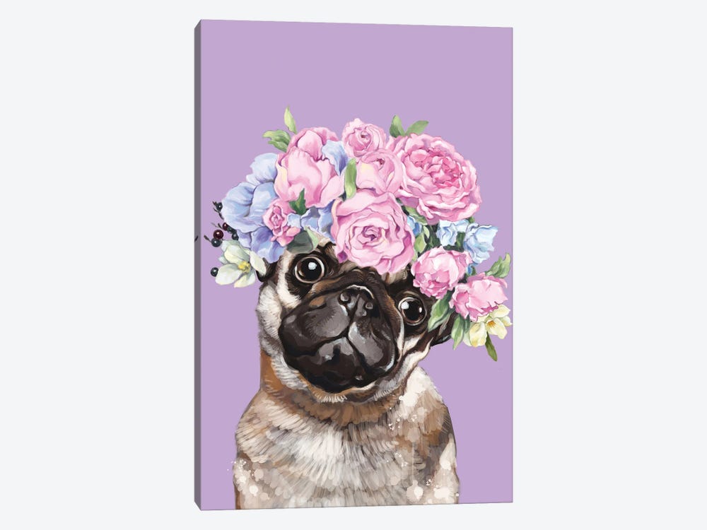 Gorgeous Pug With Flower Crown In Lilac by Big Nose Work 1-piece Canvas Art