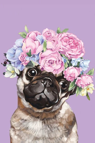 Pugs: Gorgeous Pug With Flower Crown In Lilac by Big Nose Work
