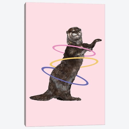 Hula Hooping Otter In Pink Canvas Print #BNW187} by Big Nose Work Canvas Print