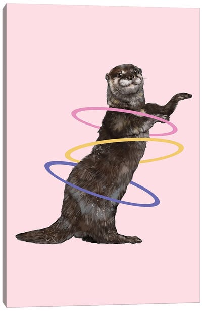 Hula Hooping Otter In Pink Canvas Art Print - Otter Art