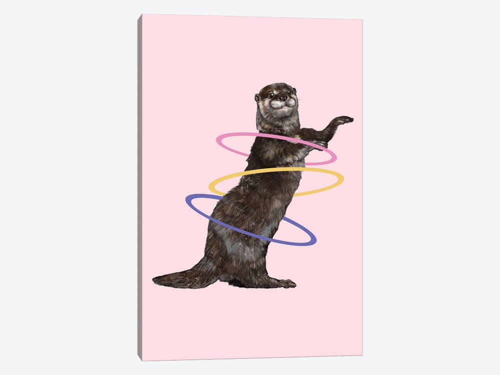 Hula Hooping Otter In Pink by Big Nose Work 1-piece Canvas Artwork