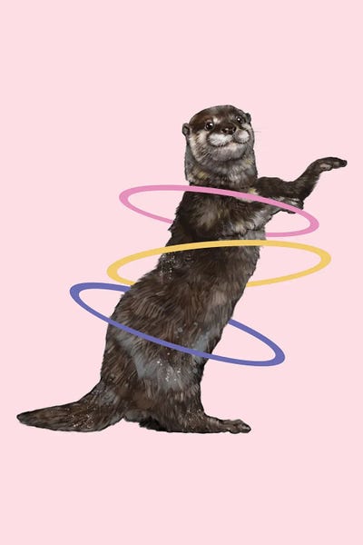 Kids Ocean Life Art: Hula Hooping Otter In Pink by Big Nose Work