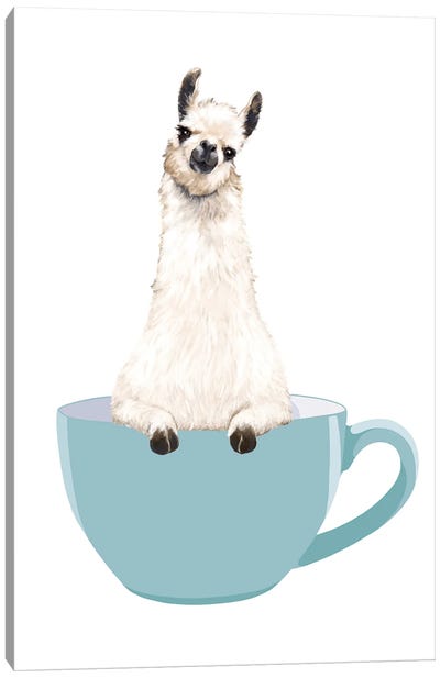 Cute Llama In Cup Canvas Art Print - Llama & Alpaca Art