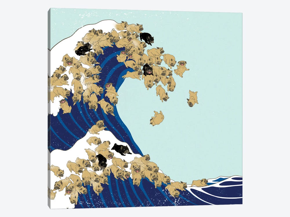 Pug The Great Wave In Blue by Big Nose Work 1-piece Art Print