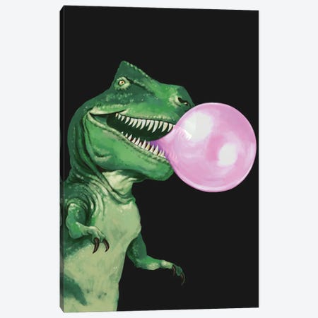 Bubble Gum T-Rex In Dark Grey Canvas Print #BNW194} by Big Nose Work Canvas Art