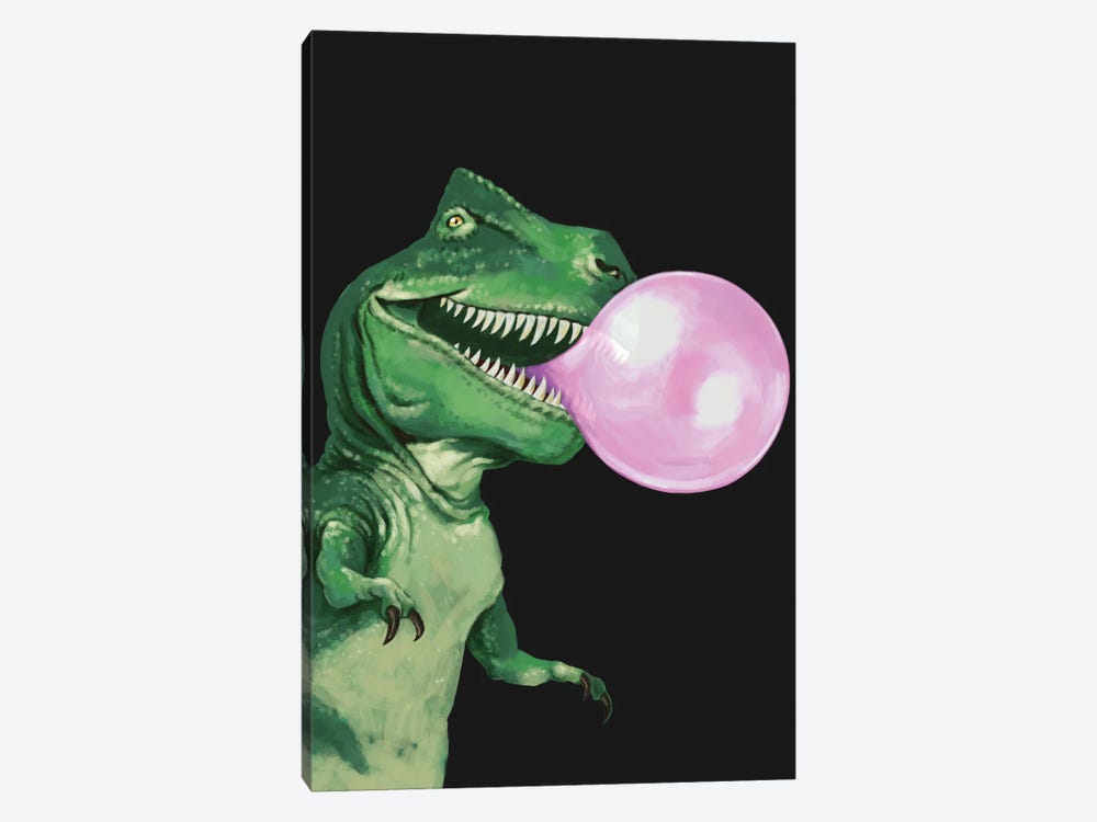 Bubble Gum T-Rex In Dark Grey by Big Nose Work 1-piece Canvas Wall Art
