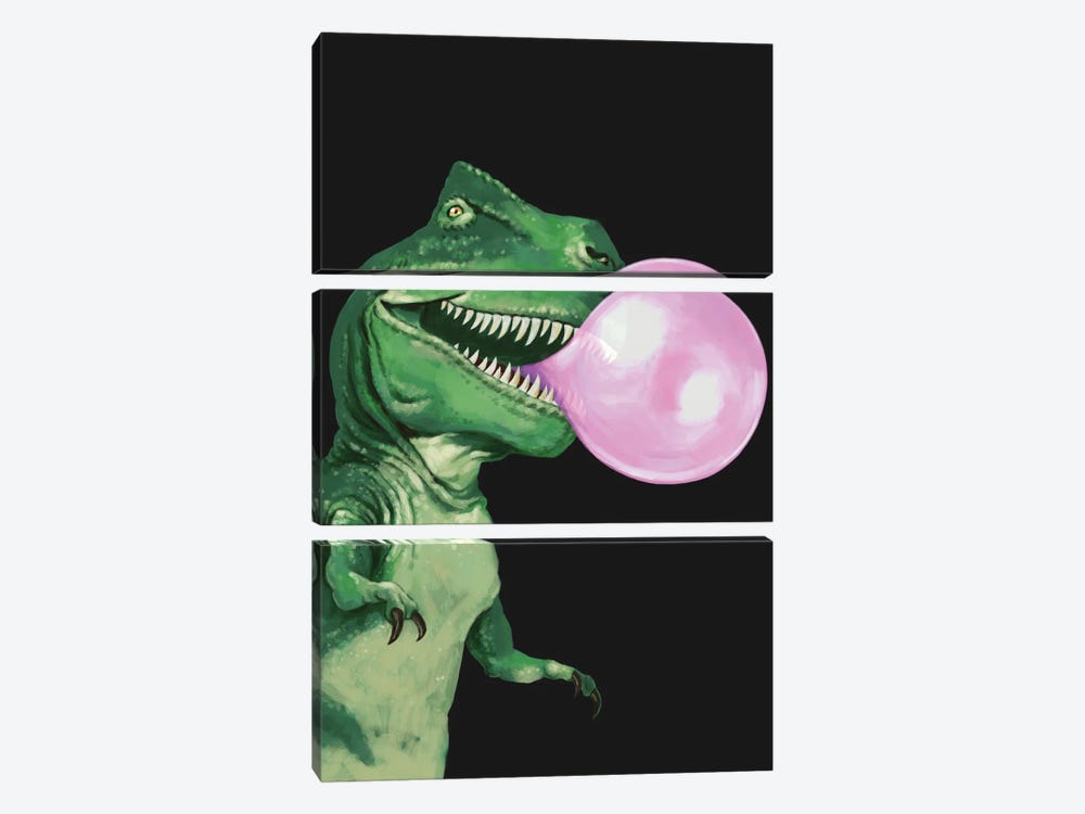 Bubble Gum T-Rex In Dark Grey by Big Nose Work 3-piece Canvas Art