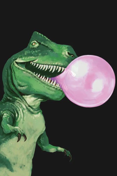Kids Dinosaur Art: Bubble Gum T-Rex In Dark Grey by Big Nose Work