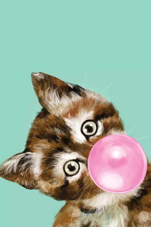 Baby Cat Blowing Bubble Gum In Green