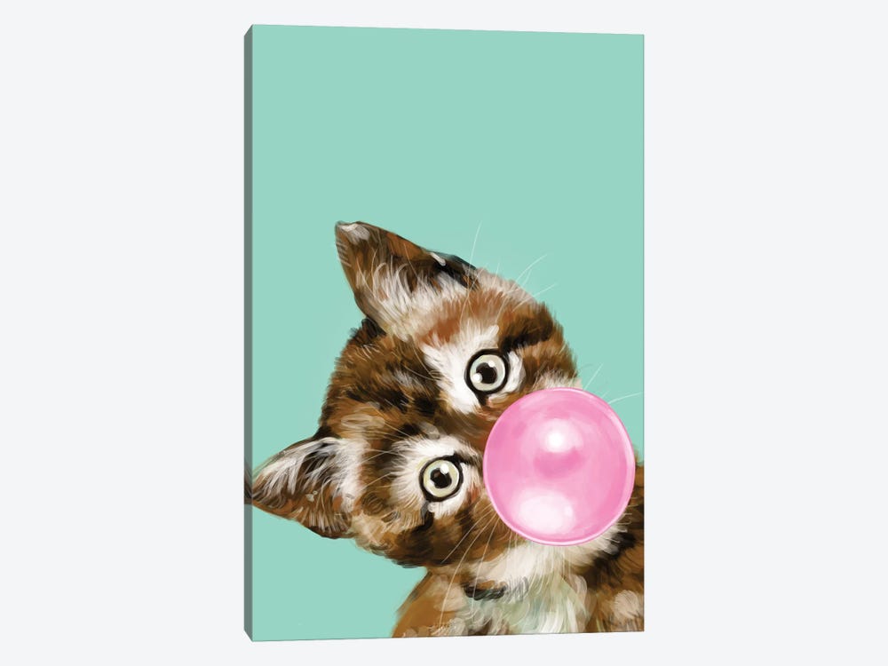 Baby Cat Blowing Bubble Gum In Green by Big Nose Work 1-piece Canvas Print