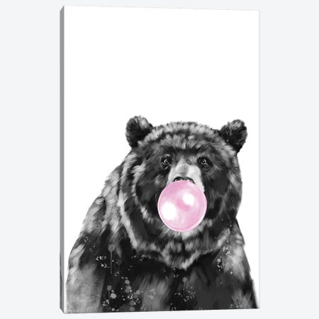 Big Bear Blowing Bubble Gum In Black And White Canvas Print #BNW25} by Big Nose Work Canvas Art