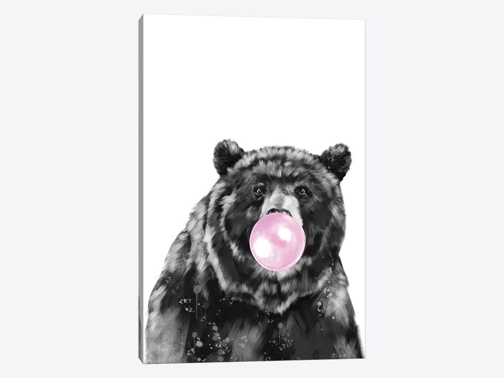 Big Bear Blowing Bubble Gum In Black And White by Big Nose Work 1-piece Canvas Art