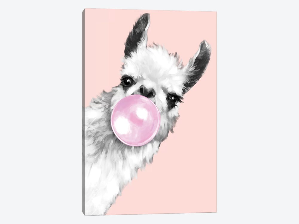 Sneaky Llama Blowing Bubble Gum In Pink by Big Nose Work 1-piece Art Print