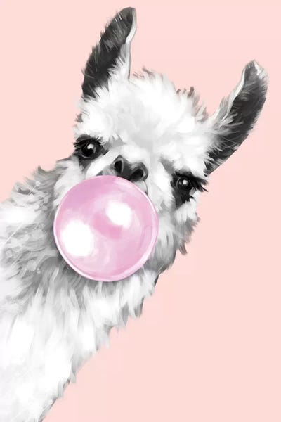 Llamas: Sneaky Llama Blowing Bubble Gum In Pink by Big Nose Work