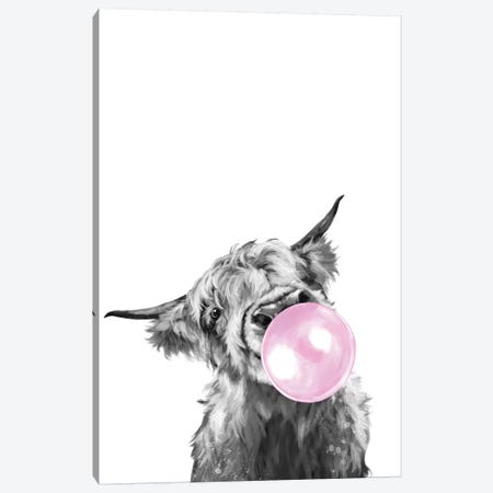 Highland Cow Blowing Bubble Gum In Black And White Canvas Print #BNW27} by Big Nose Work Canvas Art