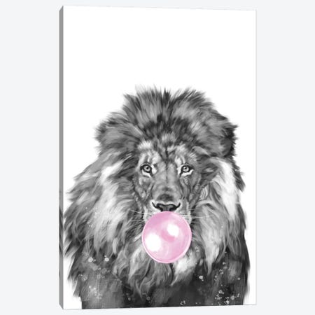 Lion Blowing Bubble Gum Black and White Canvas Print #BNW28} by Big Nose Work Art Print