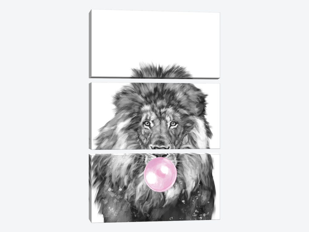 Lion Blowing Bubble Gum Black and White by Big Nose Work 3-piece Canvas Print