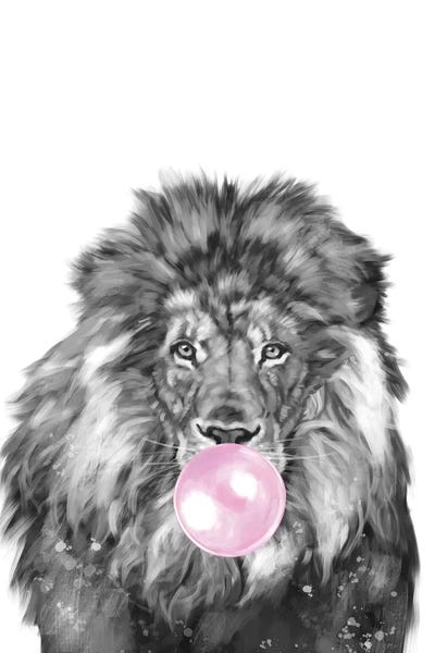 Lions: Lion Blowing Bubble Gum Black and White by Big Nose Work